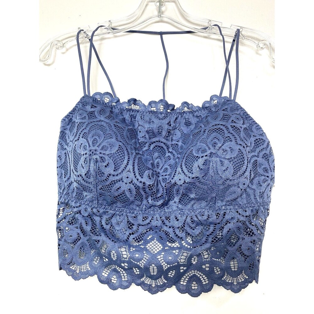 Tranquil & True Bralette Size XL Blue Lace Floral Bra Pullover Removable Pads